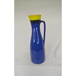 Vintage Bay Keramik West German Pottery Pitcher Model 6013-30 Deep Blue & Yellow
